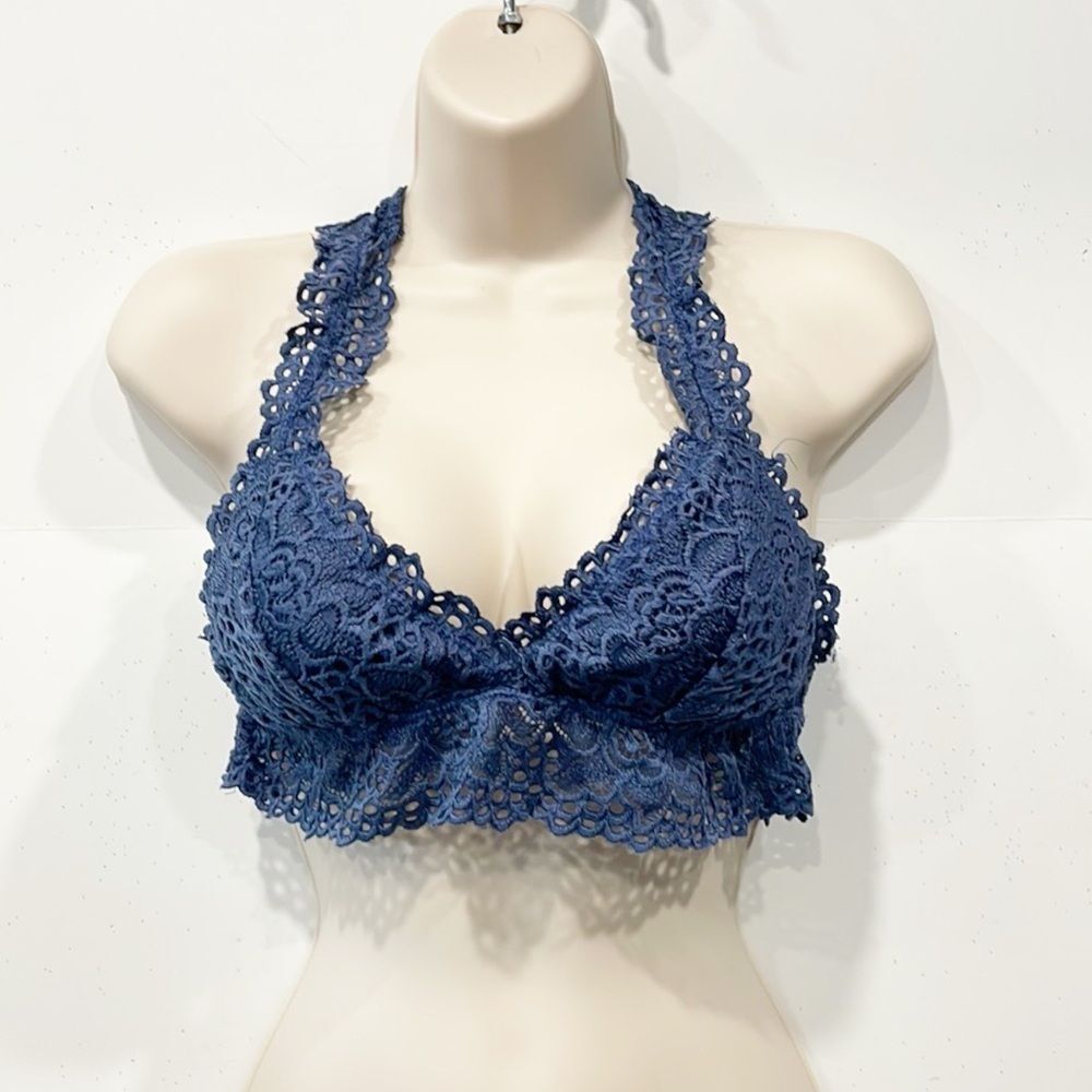 ALTAR’D STATE Navy Blue Deep V Lace Bralette Bra Size Medium Pullover Women‎